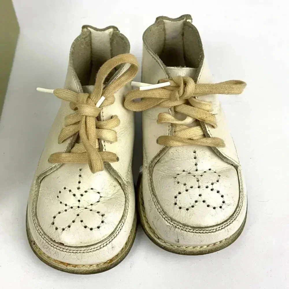 VTG Penney's Baby Shoes Sz 4D 70's Split Leather‎ White BOXED
